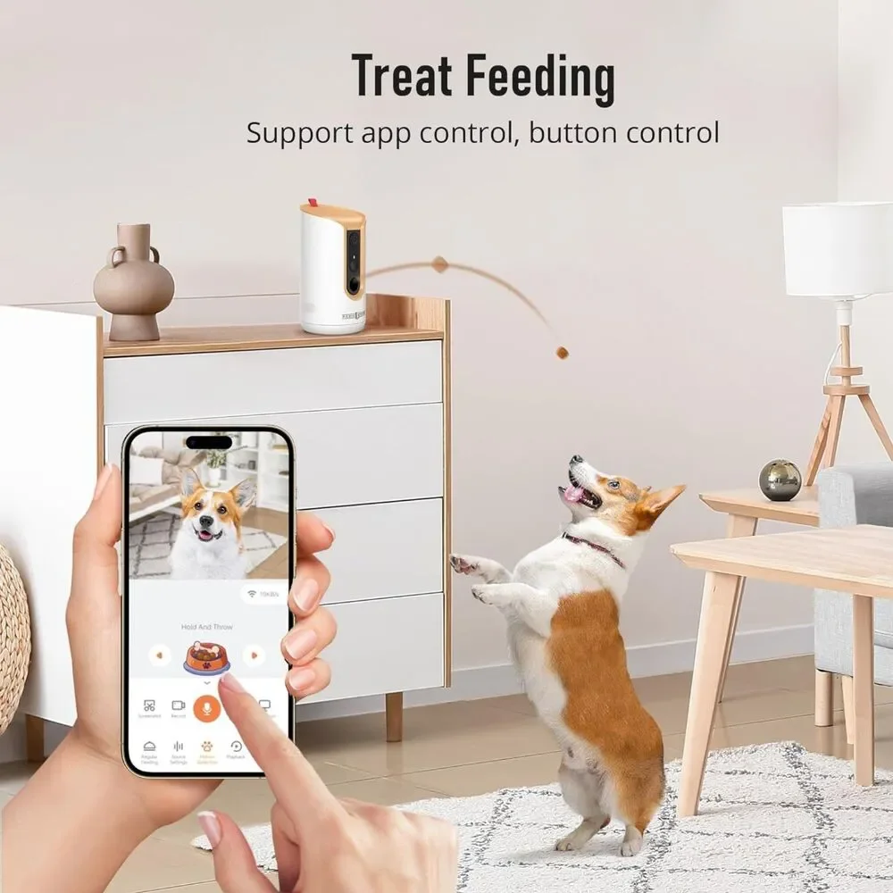 PARIS RHÔNE 2K Pet Camera, 360°View Dog Camera Treat Dispenser